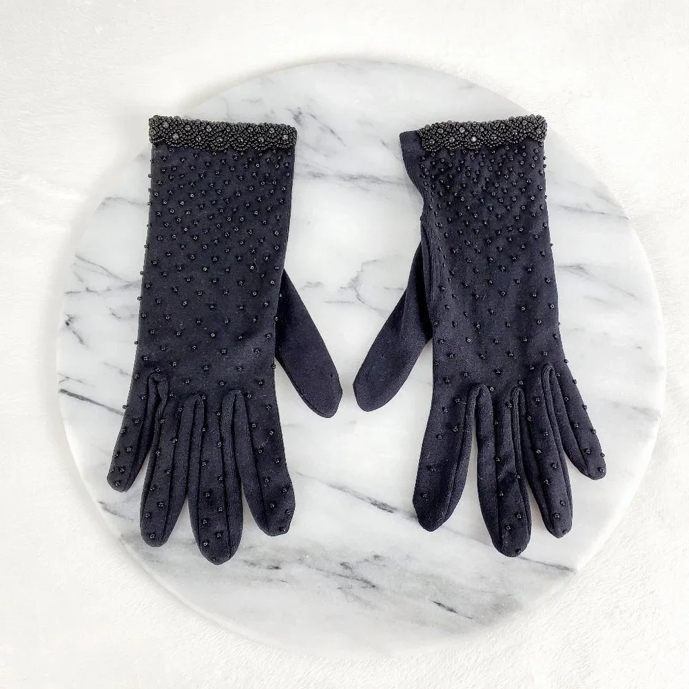 Vintage by Style Rite‎ Black Beaded Gloves